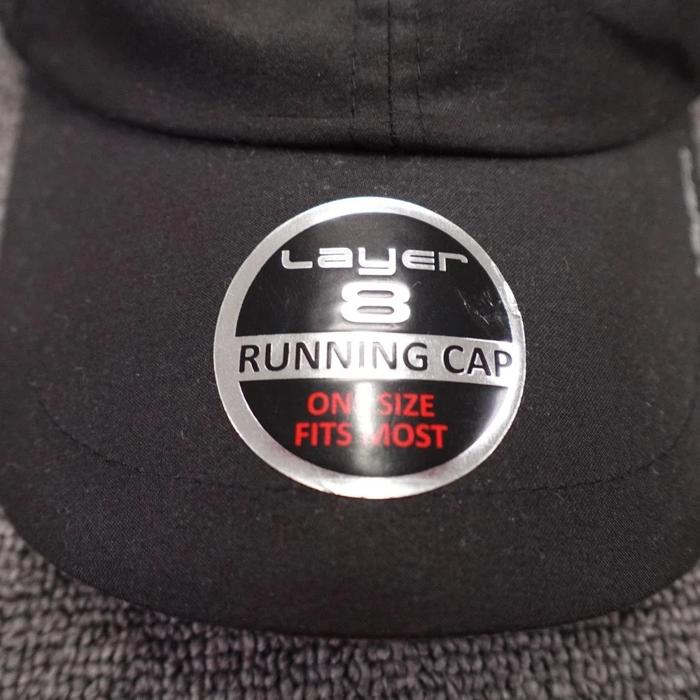 Layer 8 Hat Cap Strap Back Mens One Size Black Running Lightweight Polyester